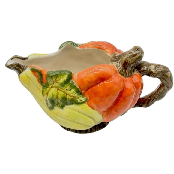 Vintage 1980s Bico Autumn Harvest Gourd Gravy Boat - Pumpkin & Leaf Fall Theme - Picture 4 of 8